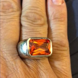 .925 sterling silver ring w orange stone